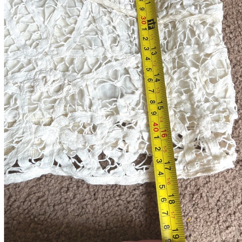 Free People Cream Lace Boho Crop Top Long Sleeve Flared Cuffs Ivory Medium